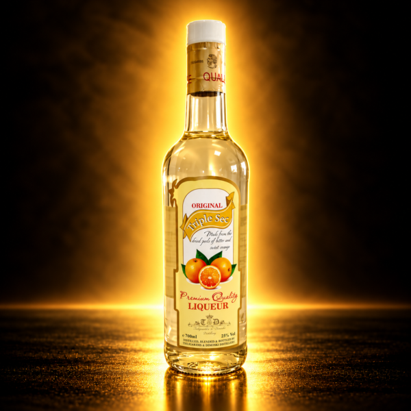 Шише Triple Sec ликер на црно-златна позадина