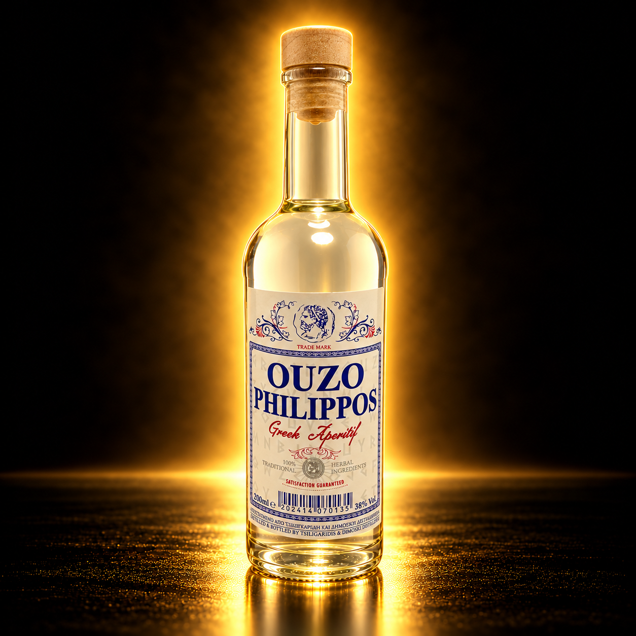 Ouzo Philippos – шише со златно осветлување