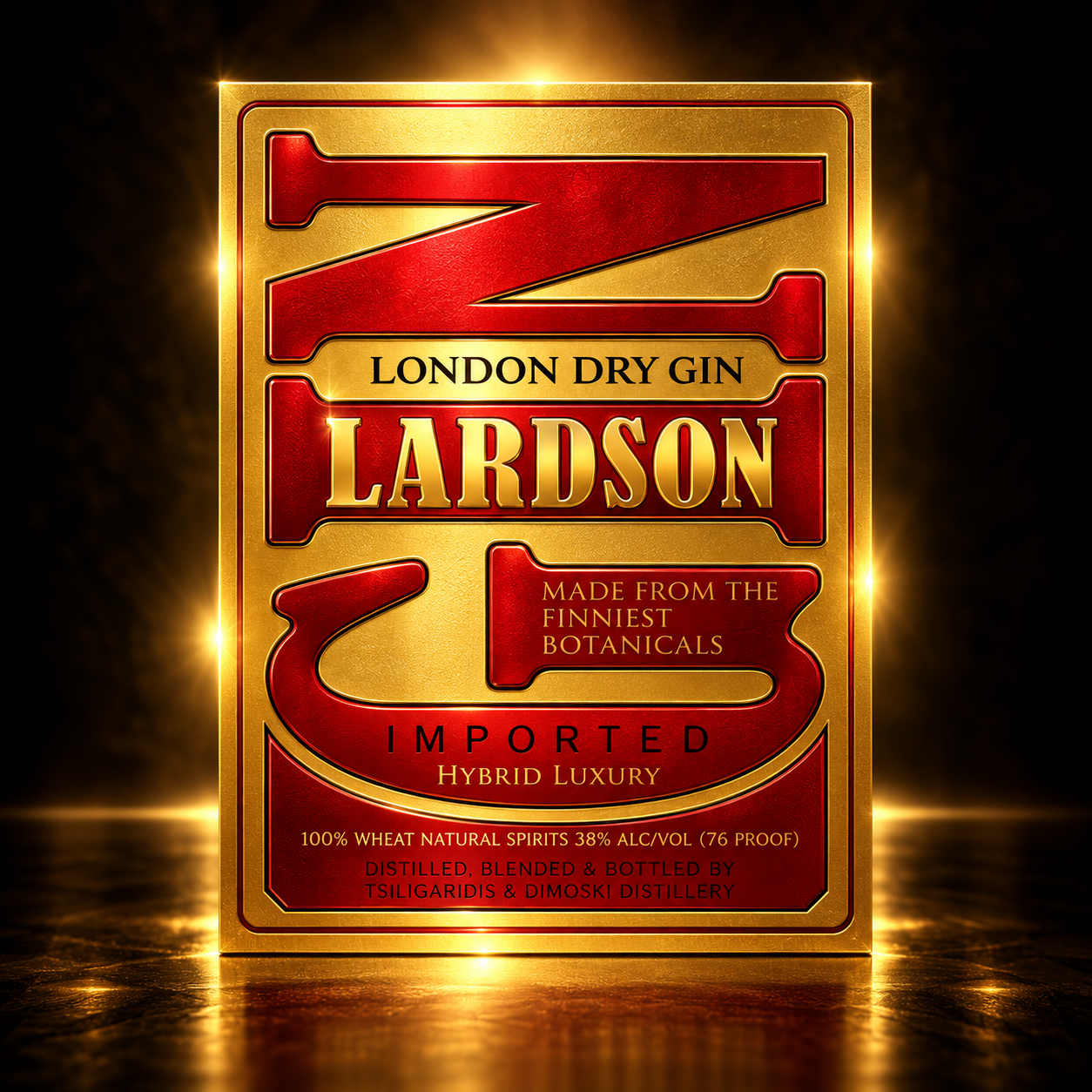 Златно-црвено лого на џин Lardson